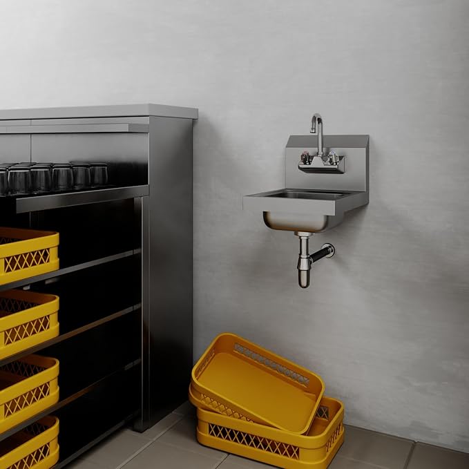 AmGood Stainless Steel Wall Mount Hand Sink | NSF | Commercial Hand Washing Basin For Restaurant, Kitchen and Home (12" x 16")