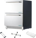 Albott 24 Inch Under Counter Drawer Fridge – Stainless Steel Beverage Refrigerator with Dual Drawers, LED Touch Control, Adjustable Storage, Frost-Free, Low Noise, 34-72℉, for Indoor or Outdoor Use