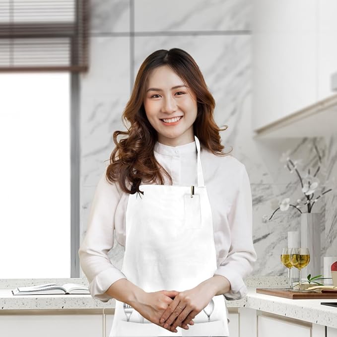 Aprons for Men - 100% Polyester Chef Apron Women with Extra Long Ties - Cooking Aprons for Women & Mens Apron