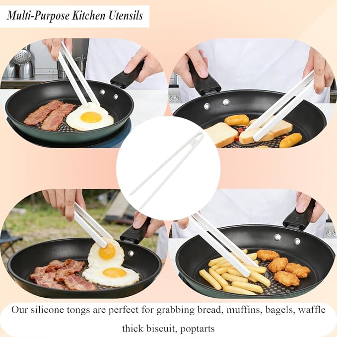 1Pcs Silicone Toaster Tongs, 11.6 Inch Long Silicone Kitchen Tong for Toaster Cooking Utensil Bread Waffle Tongs Food Tweezer White Toast Tong for Cooking Serving Bacon Salad Fruit Food, SATONBEYI