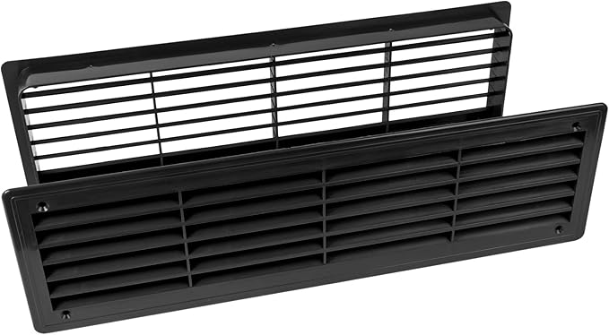 Repa Market 18" x 5" Inch (Outer Size) Pack of 2 Black Plastic Louvered Door Vents for Interior Doors – 2 Sided Two Way Door Air Return and Intake Cover – Door Air Vent Grille Rectangular Door Vent