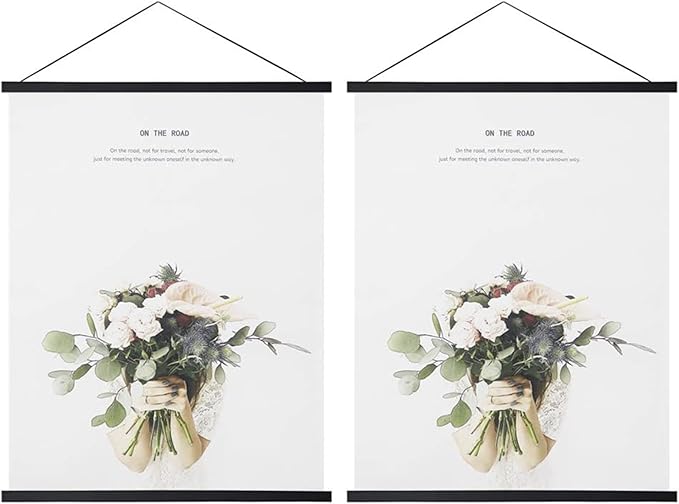 Miaowater 2 Pack Magnetic Poster Frame Hanger,48x36 48x24 48x32 Light Wood Wooden Frames Hangers for Photo Picture Art Canvas Print Artwork Wall Hanging Black 48''