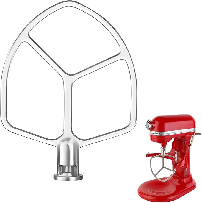 Stainless Steel Paddle Attachment Rust-Resistant Compatible with KitchenAid 5Plus -6QT Mixer, Bowl Lift Stand Mixer Attachment for Quick Kneading of Bread, Pasta, Cookies, Pizza, Etc. Dishwasher Safe