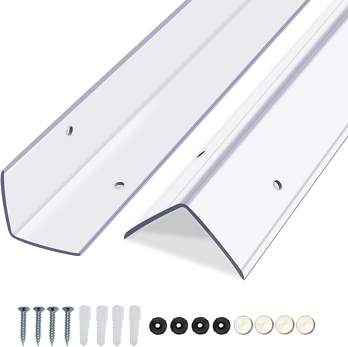 Clear Screws Installation Wall Corner Protectors, Thickened L-Shaped Furniture Edge Shields & Guards for Sharp Wall, Door Frame, Table (2pcs x 39.4’’L x 1.97’’W)