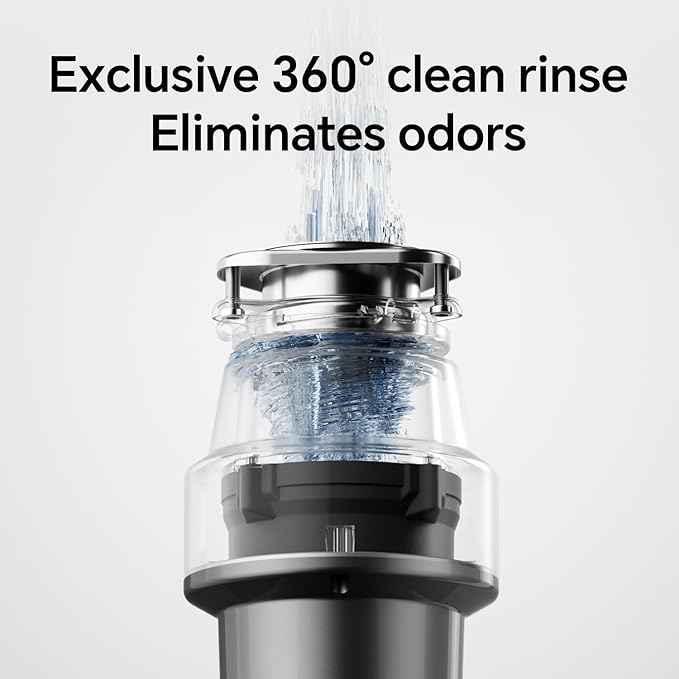 Ranein 1/2 HP Garbage Disposal with Power Cord, Quiet Stainless Steel Grinding, Continuous Feed Kitchen Sink Food Waste Disposer, DeepCut Fine Grinding Anti-Clog System