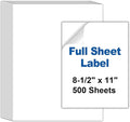 500 Sheets Full Sheet Labels 8.5 x 11 for Laser and Inkjet Printer, 500 Pcs Full Page Labels 8.5 x 11 Matte White, Self Adhesive Printable Sticker Paper