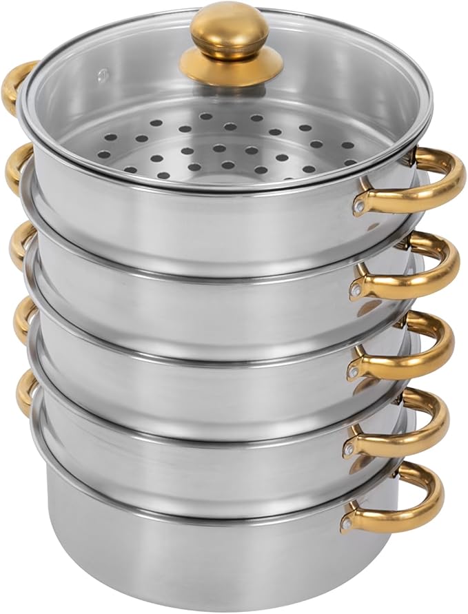 Stainless Steel Steamer Pot, 11-Inch Steamer for Cooking, 5-Tier Food Steam Pots with Lid for Cooking Vegetables, Seafood, Soups, Stews, Dumplings and Pasta