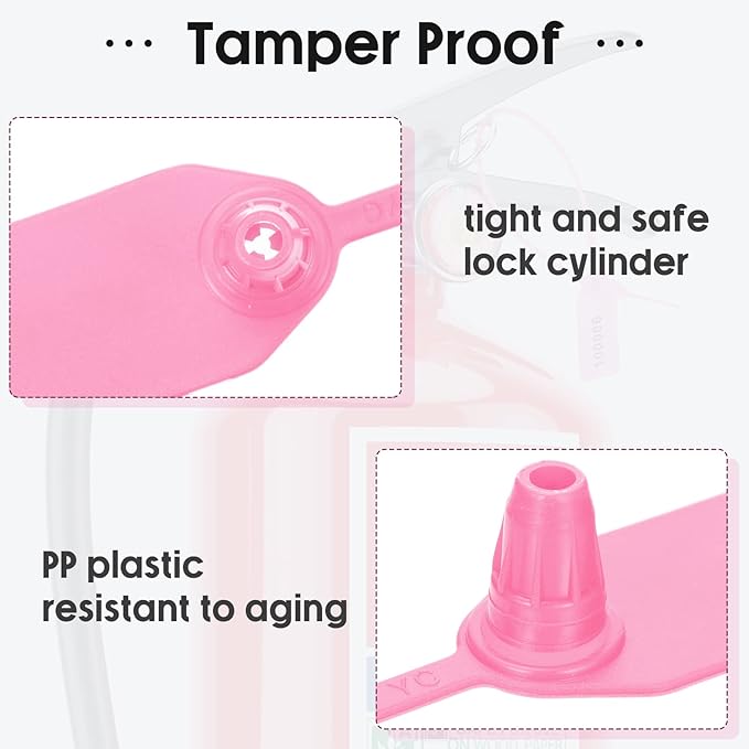 1000 Pcs Plastic Tamper Seals Fire Extinguisher Tags Security Tags Seals Safety Numbered Zip Ties Labels Safety Disposable Self Locking Signage 250 mm Length (Pink)