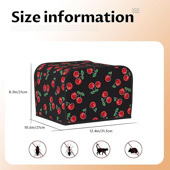 Red Black Cherry 4 Slice Toaster Cover, Waterproof Toaster Dust Cover Bread Maker Protective Cover For Small Kitchen Appliance Dining Room Table Home Decor Gifts