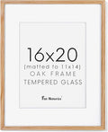 Fun Memories 16x20 Picture Frame for Wall, 16 x 20 Solid Oak Wood Frames, Tempered Glass, 16x20 Picture Frame with Mat for 11x14, 16 by 20 Wood Frames, 16 x 20 Matted Poster Frame, Natural Oak Color