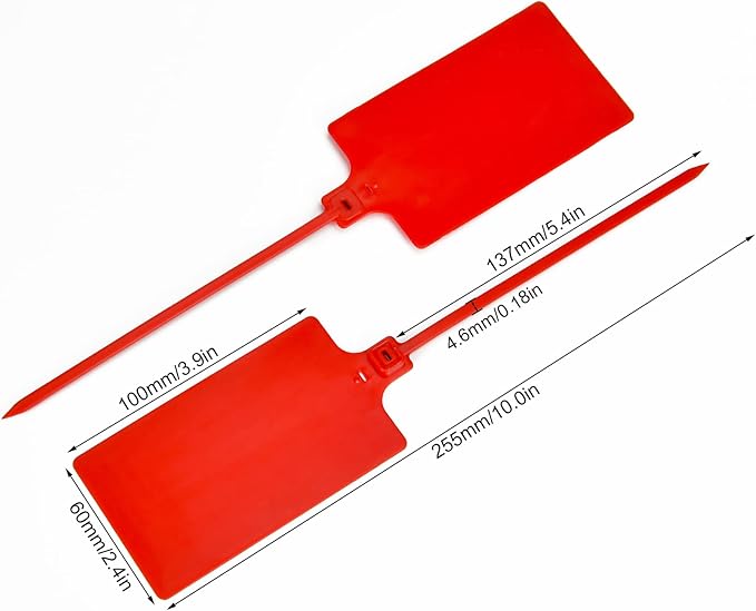 50 Red Plastic Water Proof Shipping Tags - Large Writable Marker Ties for Product Storage and Hanging Labels With One Permanent Marker Pen