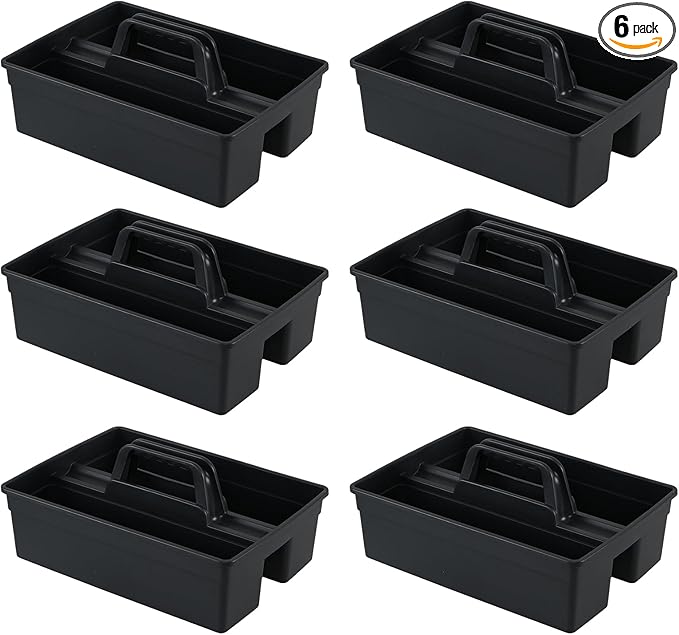 Readsky 6 Packs Plastic Cleaning Storage Caddy with Handle, 3-Compartment Cleaning Caddy, Nestable