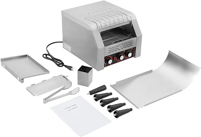 Commercial Conveyor Toaster, 1900W Heavy-duty Toasters with Multiple Heating Modes and 7 speeds, Toaster Ovens Countertop for Raditional White Slices, Wheat Bagel Halves (300 Slices/H)