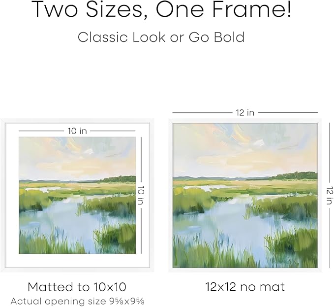 Homeforia White 12x12 Picture Frames, High End Metal 12 x 12 Square Poster Frame with Mat 10 x 10 Photo, 12x12 White Frame Matted to 10x10 Print, 12by12 Thin Frames, Tempered Glass, Wall Kit, Set of 1