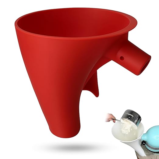 Flour Funnel for Kitchen Aid Mixer 5 Qt,for 4.5–5 Qt Tilt-Head Models-Stand Mixer Attachment,Easy Pour No-Mess Attachment, Anti-Splash Accessory, Durable Dishwasher-Safe Baking Tool(Red)