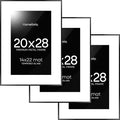 Homeforia 20 x 28 Picture Frame Black, High End Metal 20x28 Poster Frames with Mat 14x22 for Photo, 20 x 28 Black Frame Matted to 14 x 22 Print, 28x20 Hanging Frame, Tempered Glass, Wall Kit, Set of 3