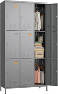 METAN Metal Locker for School Office Gym Bedroom,9 Doors Steel Storage Lockers Cabinet for Employees,Industrial Storage with Padlock,Assembly Required,Dark Gray