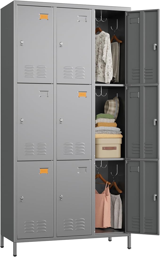 METAN Metal Locker for School Office Gym Bedroom,9 Doors Steel Storage Lockers Cabinet for Employees,Industrial Storage with Padlock,Assembly Required,Dark Gray