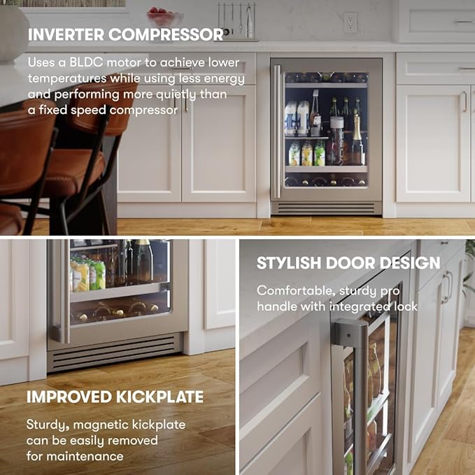 Zephyr 24" Wine Fridge & Beverage Refrigerator Single Zone Under Counter - Mini Wine Cooler Cellars Small Beer Fridge Cabinet Drink Chiller Freestanding Wine Beverage Cooler, 7 bottles,112 cans