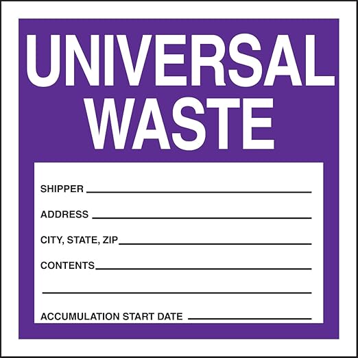 Accuform MHZW17EVL Adhesive-Poly Hazardous Waste Label, Legend "Universal Waste", 2.6 mil Thickness, Vinyl, 4" x 4", Purple/Black on White (Pack of 250)