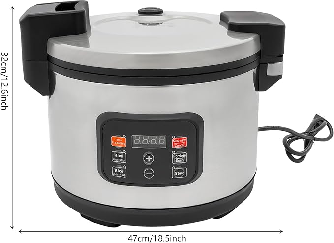 13.5Qt Rice Cooker, 110V 1850WCommercial Electric Rice Cooker, Rice Cooker Fast Cooking with Time Display & CookingTime Preset for Restaurant