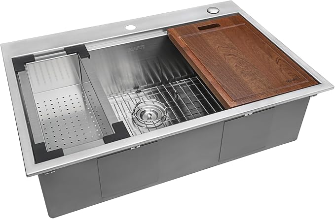 Ruvati 30 x 22 inch Workstation Drop-in Tight Radius Topmount 16 Gauge Ledge Stainless Steel Kitchen Sink Single Bowl - RVH8030