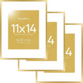 Homeforia 11x14 Picture Frame Gold, High End Metal 11x14 Poster Frames with Mat for 8x10, 11 x 14 Gold Frame Matted to 8 x 10 inch Photo, 11by14 Thin Hanging Frames, Tempered Glass, Wall Kit, Set of 3