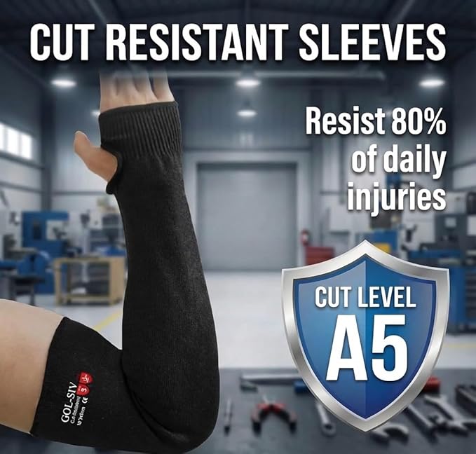 Arm Protectors For Thin Skin And Bruising, Cut Resistant Sleeves For Men Women, A5 Level Farmer Sleeves For Gardening, Welding, Kitchen (Black, 17.7 In)