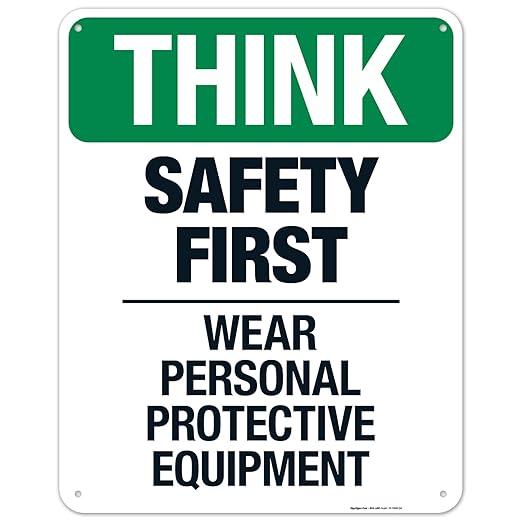 Think Safety First Wear Personal Protective Equipment Sign, 24x30 Inches, 55 mil Thick HDPS (high Density polystyrene), Made in USA