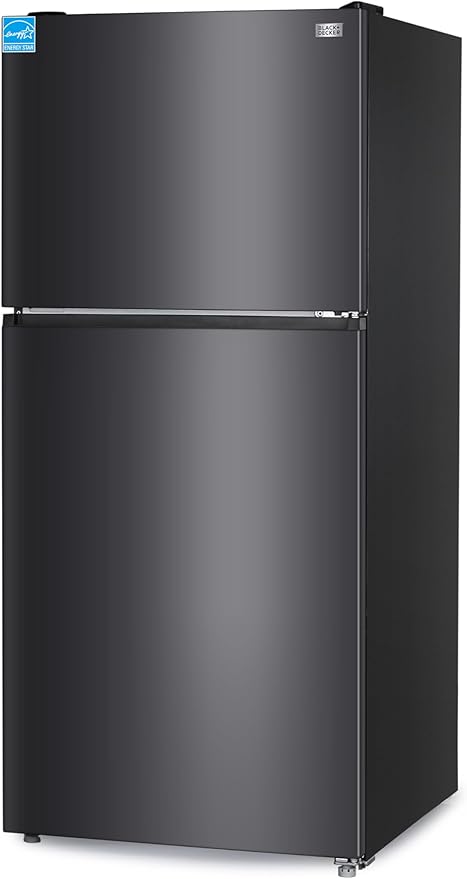 BLACK+DECKER 20.1 Cu. Ft. Top Mount Refrigerator with Ice Maker, 2-Door Refrigerator with Top Freezer, Freezer with Icemaker and Adjustable Temperature Control, ENERGY STAR, BR2010JIMB, Black
