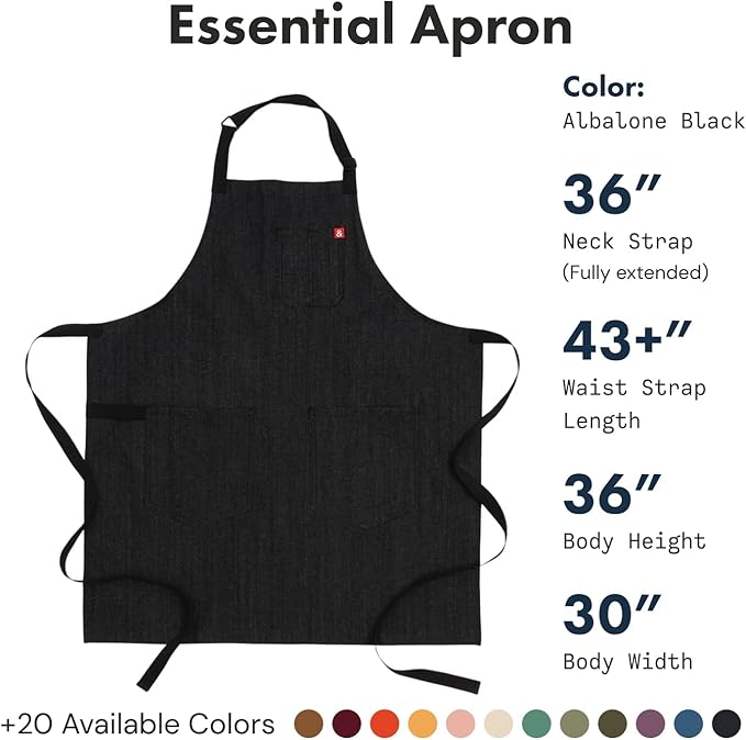 hedley & bennett Essential Apron - Heavy-Duty Denim Kitchen Apron with Pockets & Towel Loop - Professional Chef Workwear for Cooking & Grilling - Abalone