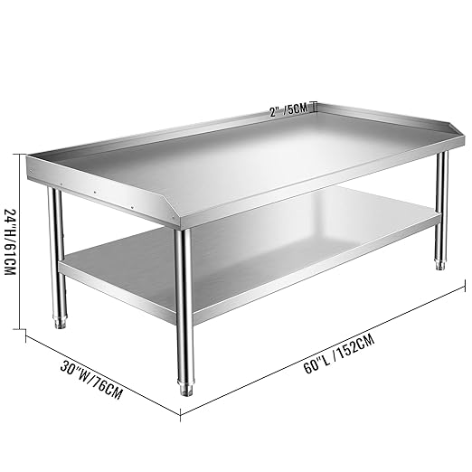 Stainless Steel Equipment Grill Stand Table With Adjustable Storage Undershelf for Hotel, Home, Restaurant Kitchen - 60x30x24"