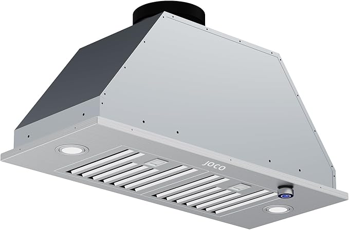 JOCO 27.75 Inch Built-in/Insert Range Hood, 900 CFM Stainless Steel Kitchen Vent Hood, Convertible for Ducted or Ductless Installation, 4-Speed Knob Control