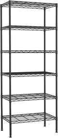 6-Tier Wire Shelving Unit Detachable Storage Shelves with 8 Adjustable Feet 59" H x 23" x 13" Kitchen Storage Rack Adjustable Metal Shelf for Pantry Closet, 900LB Capacity, Black