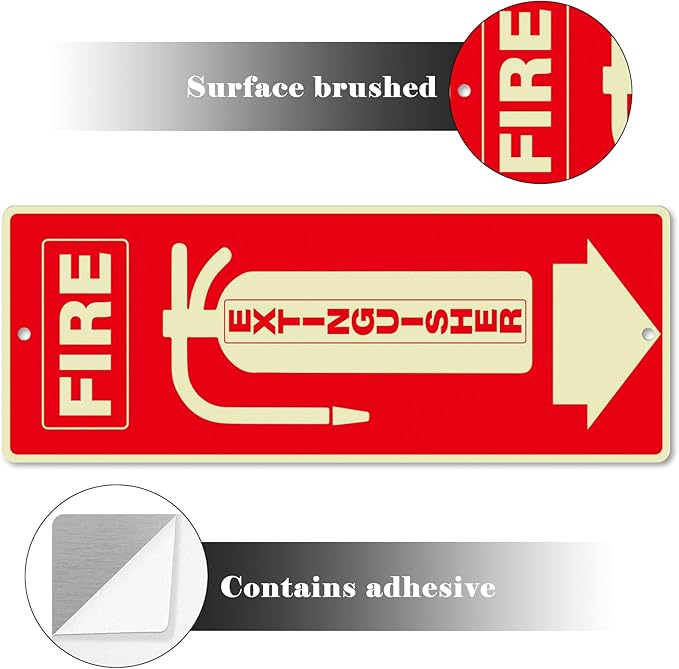 6 Pack Fire Extinguisher Signs 10 × 4 Inches Glow in the Dark Aluminum Sign Waterproof UV Protected Fade Resistance Signage for Home Office Business