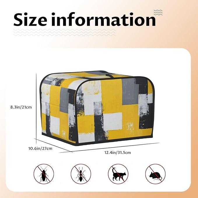 4 Slice Toaster Cover for Kitchen Yellow White Modern Art Waterproof and Dustproof Toaster Dust Cover with Side Pockets Decorative Universal Cover for Wide Slot Toasters and Small Appliances