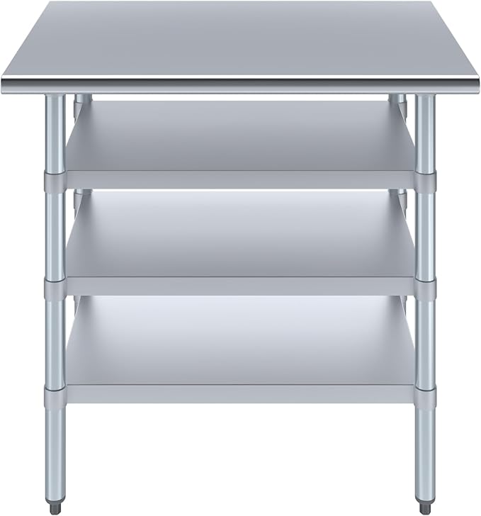 24 in. x 36 in. Stainless Steel Work Table with Three Bottom Shelves | NSF Kitchen Prep Table | Utitly Metal Table