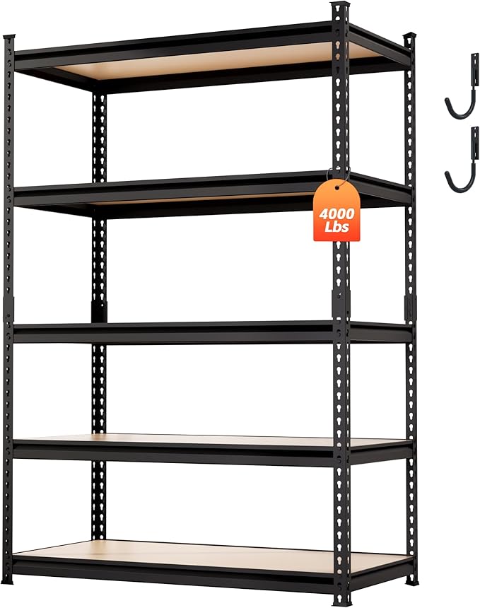 DYNALOAD 4000 Lbs Heavy Duty Garage Shelving, 5-Tier Adjustable Metal Storage Shelves, Boltless Steel Utility Rack for Garage Basement Warehouse, 48" W x 24" D x 72" H
