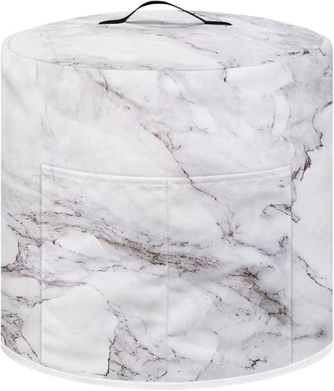 Air Fryer Dust Cover Compatible with 6 Quart Insulated Kitchen Appliance Cover with Top Handle and Front Pockets for Women Gift, White Marble