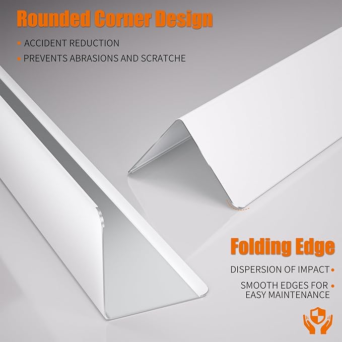 2x2x48 Inch 304 Stainless Steel White Wall Corner Guards (5-Pack) Heavy Duty Rounded Corner Protector, Smooth Folded Edge Design for Wall Protection 90° Angle Metal Edge Guard Stainless Steel Slab