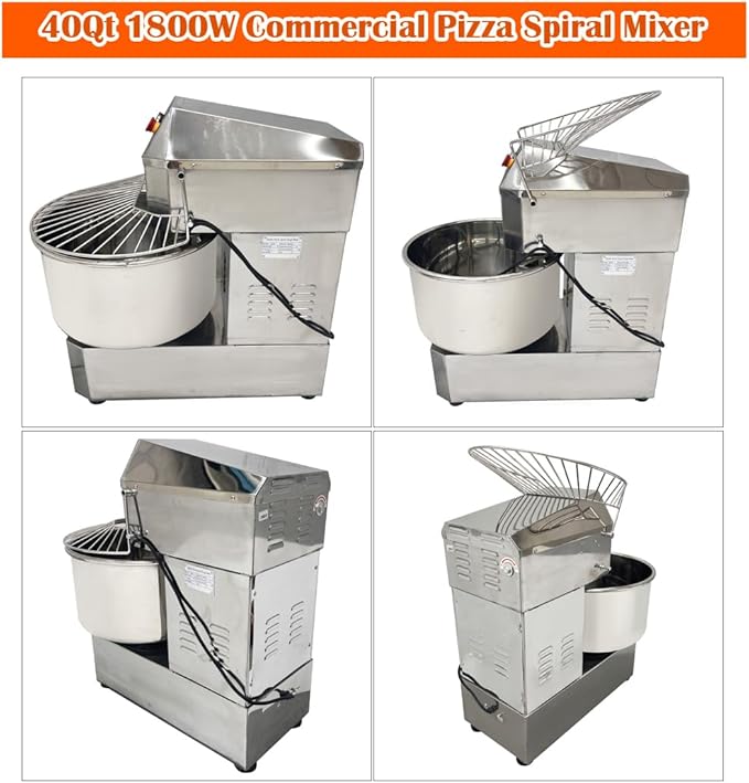 Commercial Stand Dough Mixer 40L Spiral Mixer Double Action Double Speed Stand Pizza Mixing Machine Dough Kneading Machine with Security Shield for Kitchen Restaurant Bakery Pizzeria