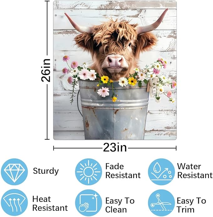 cfpolar Dishwasher Magnet Cover for The Front Dishwasher Door Cover Panel Decals Flower Cute Highland Cow Magnetic Refrigerator Cover for Kitchen Farmhouse Home Decor（23 X 26 in）