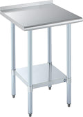 ROCKPOINT Stainless Steel Table for Prep & Work with Backsplash 24x24 Inches, NSF Metal Commercial Kitchen Heavy Duty Table with Adjustable Under Shelf and Table Foot for Restaurant, Home and Hotel