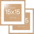 Homeforia 15x15 Picture Frame Natural Wood, High End Oak 15 x 15 Square Light Wooden Frames with Mat 11 by 11 inch Photo, 15by15 Poster Frames Matted to 11x11 Print, Tempered Glass, Wall Kit, Set of 2