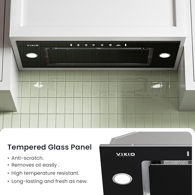 Range Hood Insert 30 Inch - Built-in 900 CFM Ducted/Ductless Range Hood with 3 Speed Fan, Black Stainless Steel & Tempered Glass with Gesture Sensing &Touch Control for Over Kitchen Stove