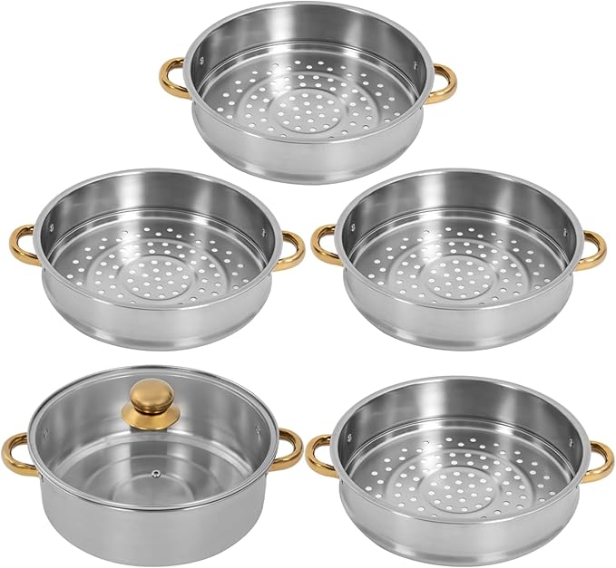 Stainless Steel Steamer Pot, 11-Inch Steamer for Cooking, 5-Tier Food Steam Pots with Lid for Cooking Vegetables, Seafood, Soups, Stews, Dumplings and Pasta