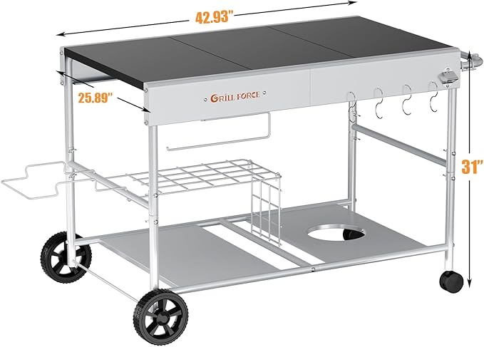 Outdoor Pizza Oven Table for Ninja Woodfire, Blackstone Tabletop Grill, Portable Grill Cart & Food Prep Work Table, Movable Pizza Oven Cart for Backyard BBQ and Patio Parties