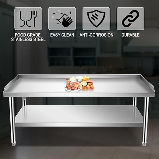 Stainless Steel Equipment Grill Stand Table With Adjustable Storage Undershelf for Hotel, Home, Restaurant Kitchen - 60x30x24"