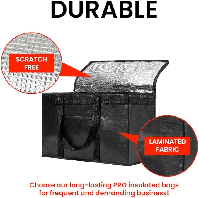 NZ home Insulated Bags for Food Delivery (2XL PRO) Grocery Shopping Cooler Bag, Pizza Delivery, Hot & Cold Catering Tote, Reusable, Foldable & Heavy Duty (Black)