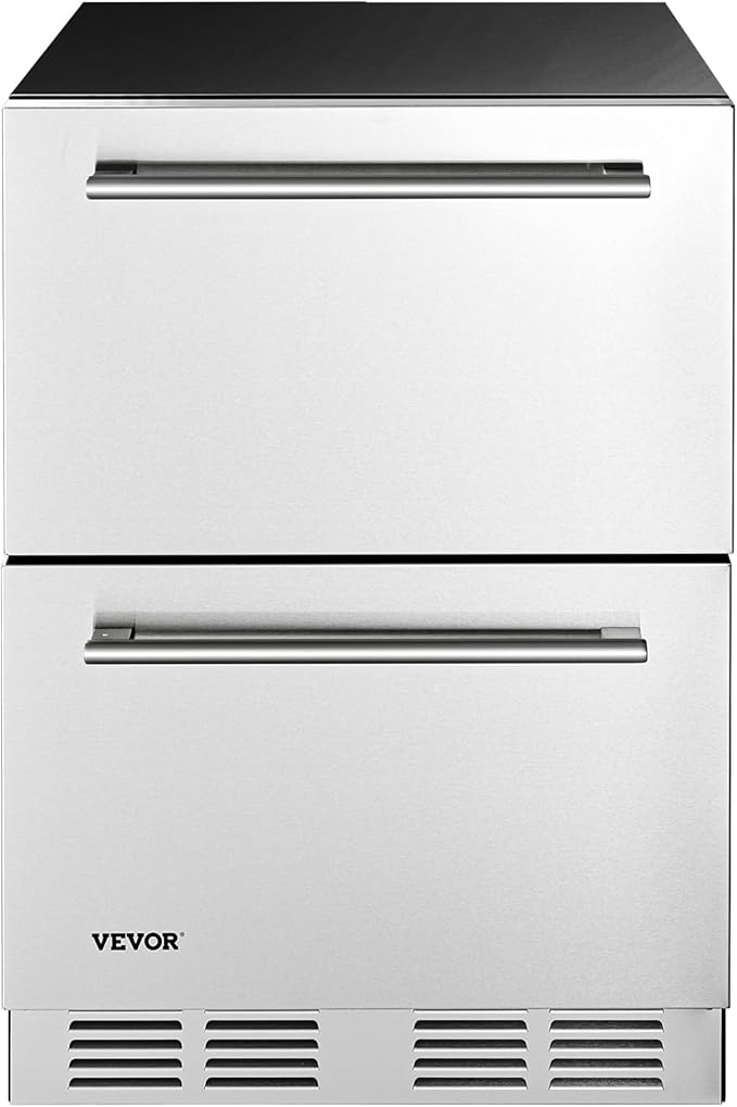 VEVOR Under Counter Drawer Refrigerator, 24 In Stainless Steel Fridge with Temperature Control, Dual Drawer Refrigerator with Powerful Compressor & LED Display, for Home, Office, and Commercial Use